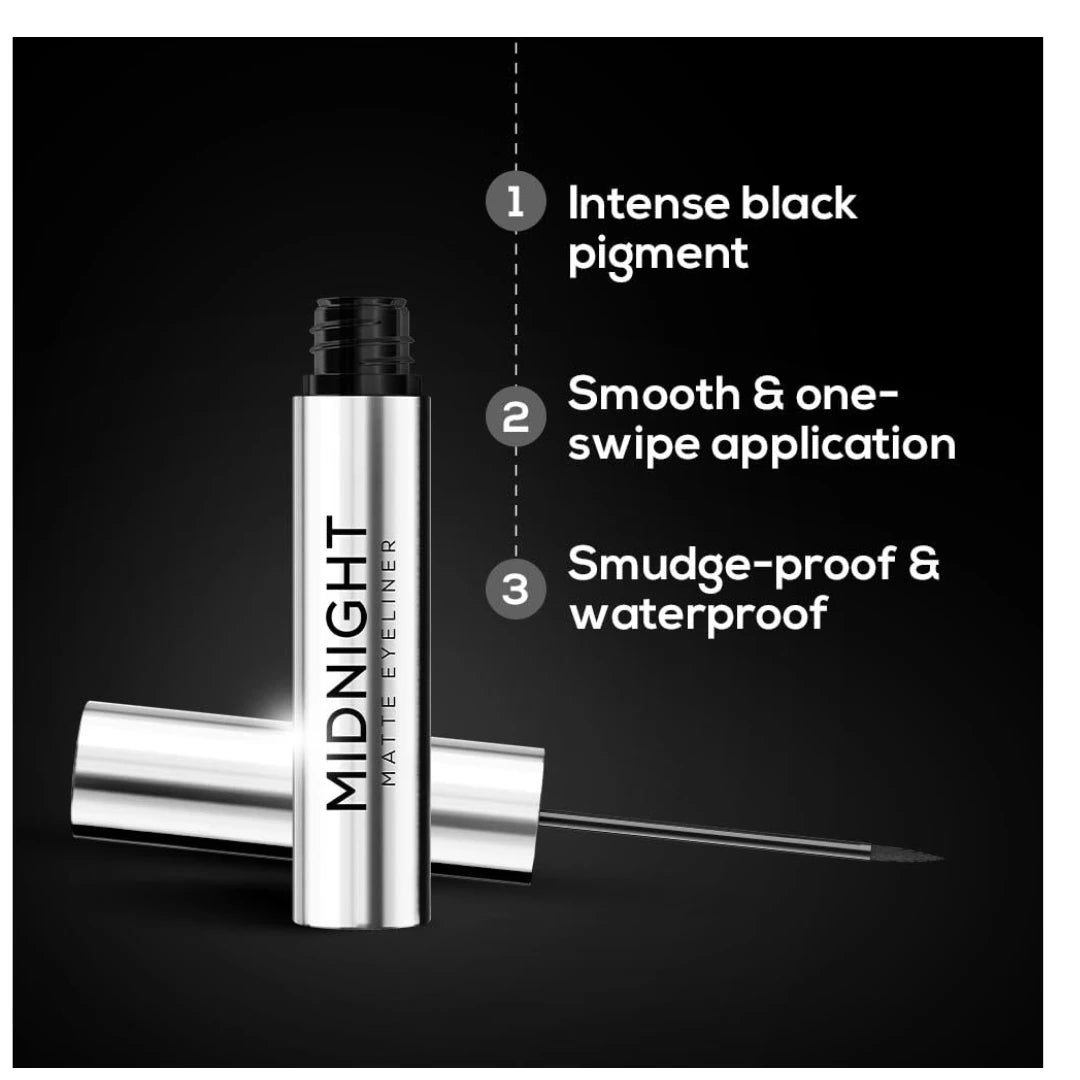 RENEE Midnight Matte Eyeliner Gel, Darkest Black, Long Lasting, Smudge-Proof & Waterproof Formula, One-Swipe-Application with Intense Pigment, Enriched with Vitamin E, Chamomile & Aloe Vera, 2.5ml