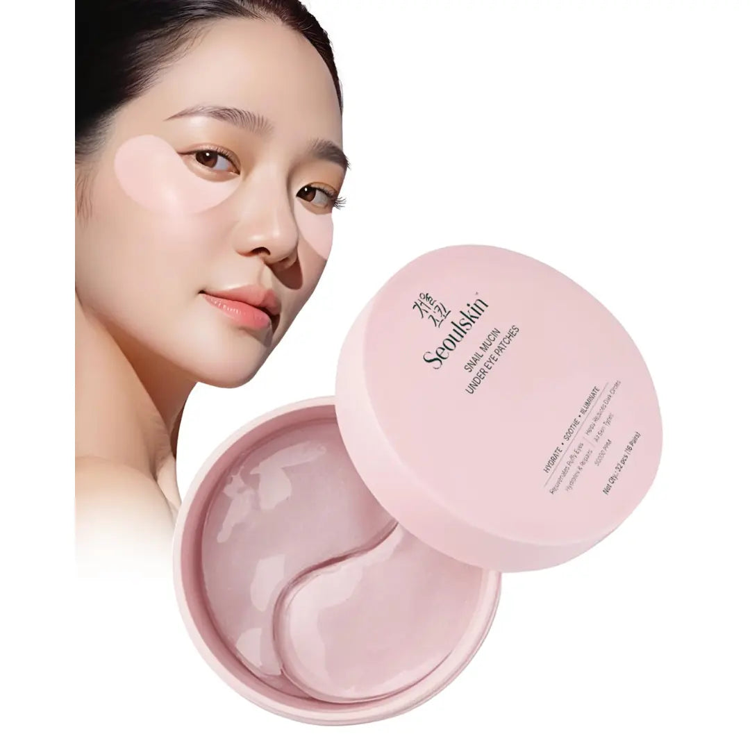 SeoulSkin Snail Mucin Under Eye Serum Patches (32 Pcs) – Korean Eye Patches for Dark Circles, Puffy Eyes, Hydrates & Repairs with Niacinamide & Hyaluronic Acid – Paraben-Free, Sulphate-Free, Cruelty-Free