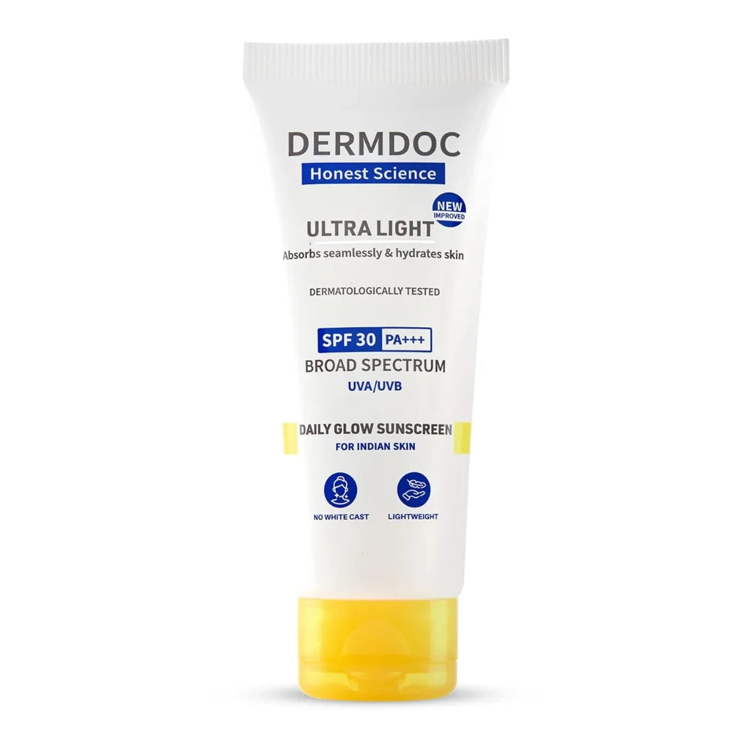 DermDoc All By Purplle Ultra Light Spf 30 Pa+++ Daily Glow Sunscreen (50Gm) | Sunblock | Lightweight | Non-Greasy | 0 White Cast
