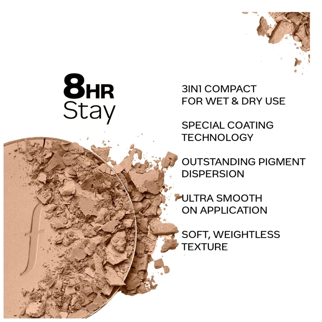 FACES CANADA 3 in 1 HD Matte Compact - Total Beige 03, 8g | Compact + Foundation + Hydration | 8-Hour Stay | Soft Weightless Texture & Silky Coverage | Blends Easily