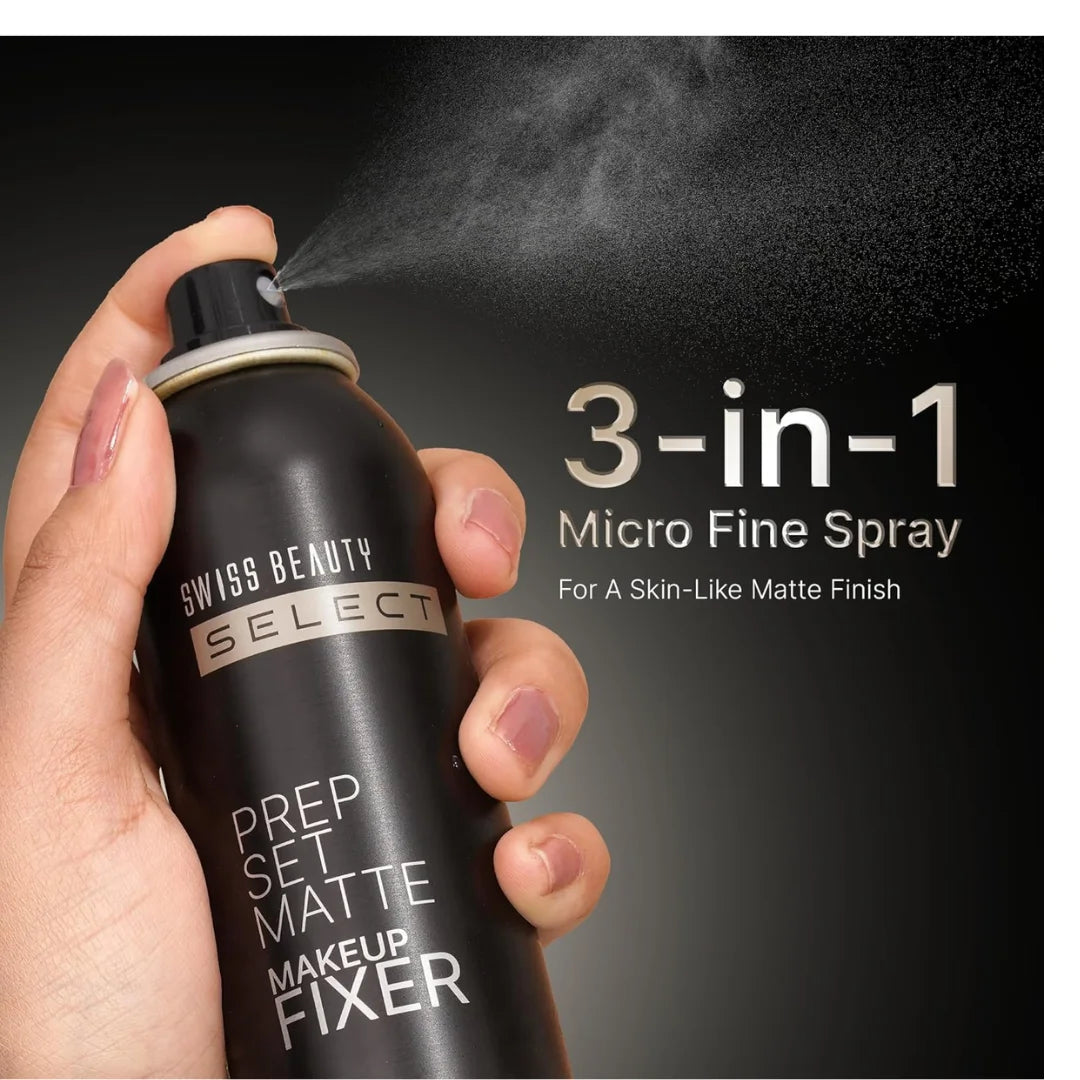 Swiss Beauty Prep Set Matte Makeup Fixer | Natural Matte Finish | With Vitamin E and Hyaluronic Acid | Long Lasting | 3-in-1 micro-fine spray | 120ml