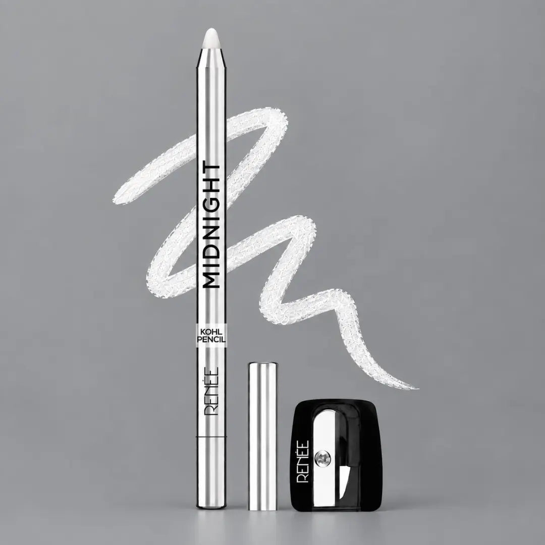 RENEE Midnight Kohl Pencil- White | Waterproof, Smudge-proof Kajal With Sharpener | Matte Finish, Long-lasting Upto 24 Hours | One-swipe Application With Vitamin E | 1.5 g
