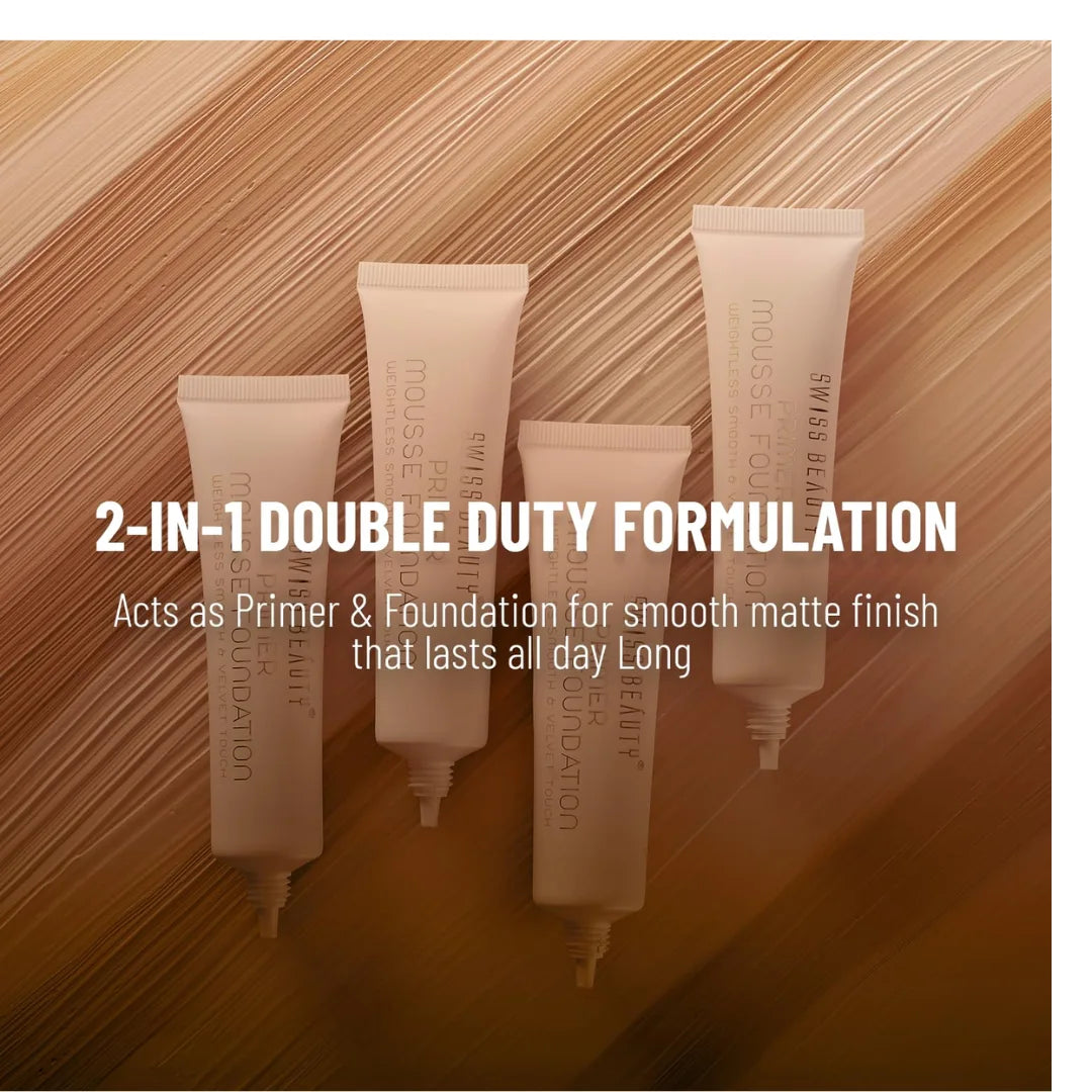 SWISS BEAUTY Primer Mousse Foundation Weightless Smooth & Velvet Touch, Face MakeUp, White, 30ml