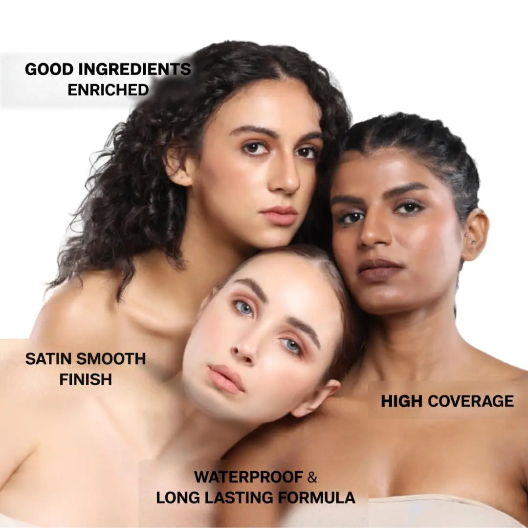 FLiCKA The Base Story Cream Foundation for Face Makeup 8.5gm | Medium to High Coverage | Waterproof & Long Lasting | Smooth & Matte Finish with SPF