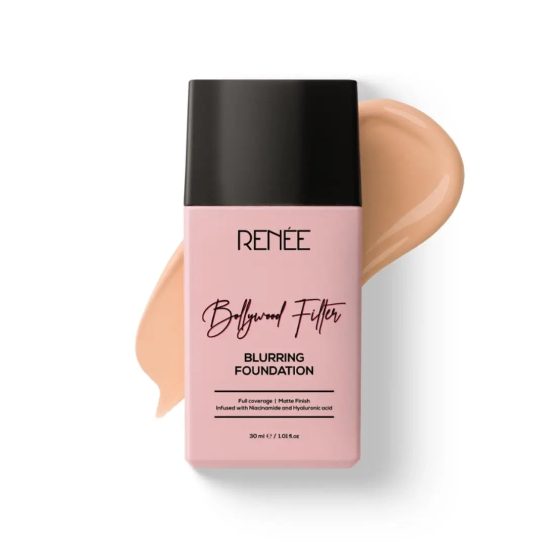 RENEE Bollywood Filter Blurring Matte Finish Liquid Foundation  | Lightweight, Full Coverage | Blurs Pores, Evens Skin Tone, Hydrates | With Hyaluronic Acid & Niacinamide | 30 ml