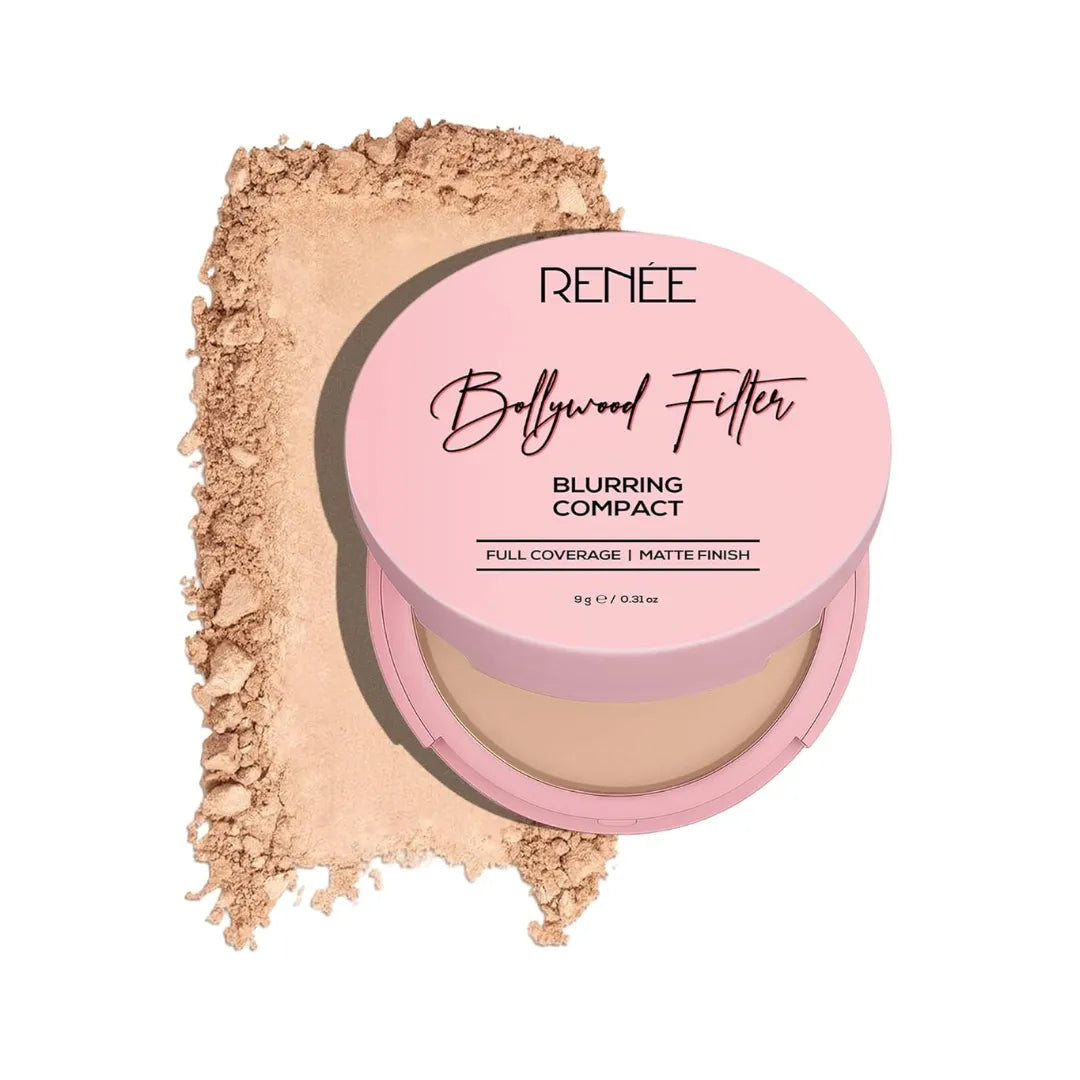RENEE Bollywood Filter Blurring Compact- Maple Drape | Matte Finish, Full Coverage | Blurs Pores & Blemishes | 9 g