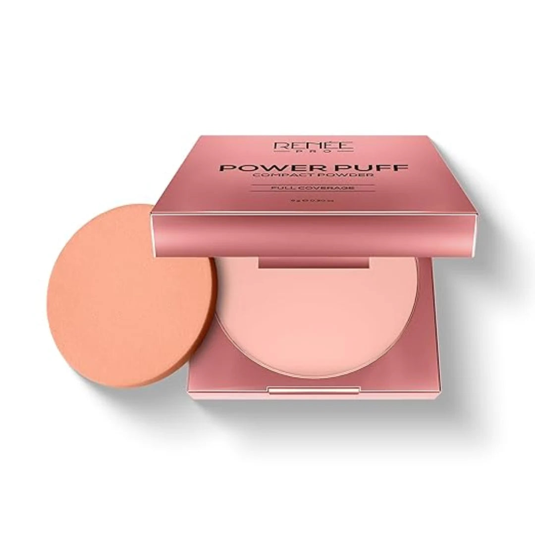 RENEE PRO Power Puff Compact Powder - Explore, Lightweight and Velvety Matte Finish, Helps Achieve Even Toned Skin, Minimizes Appearance Of Pores & Fine Lines, Helps Control Excess Oil & Shine, 9 Gm