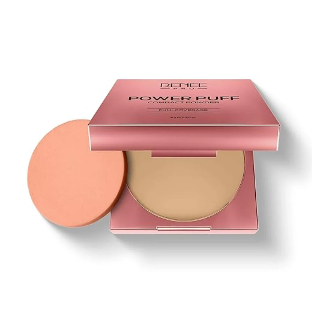 RENEE PRO Power Puff Compact Powder - Explore, Lightweight and Velvety Matte Finish, Helps Achieve Even Toned Skin, Minimizes Appearance Of Pores & Fine Lines, Helps Control Excess Oil & Shine, 9 Gm