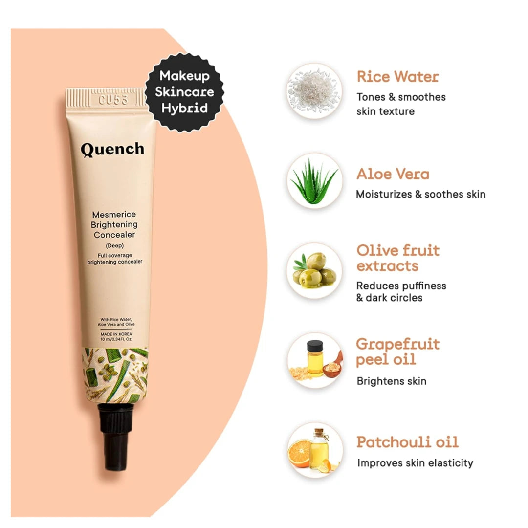 QUENCH BOTANICS Brightening Natural Cream Concealer With Rice Water & Aloe Vera All Skin| Conceals Dark Circles & Brightens Under Eyes | Made In Korea (Light Medium), 10Ml