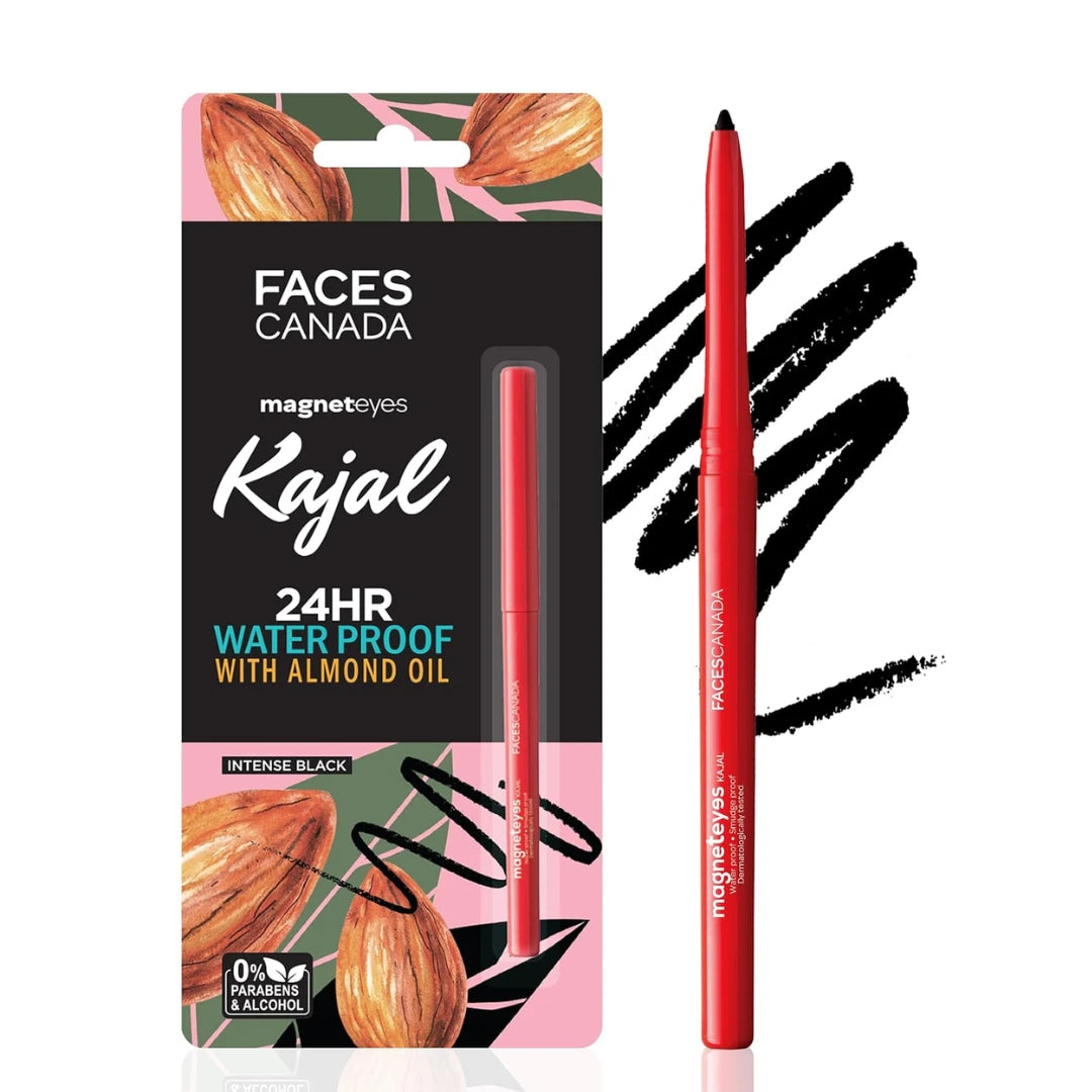 FACESCANADA Magneteyes Kajal Stick - Black, 0.35 Gm | 24 Hr Long Stay | One Stroke Smooth Glide | Waterproof, Smudgeproof & Fadeproof | Deep Matte Finish | Enriched With Almond Oil & Vitamin E