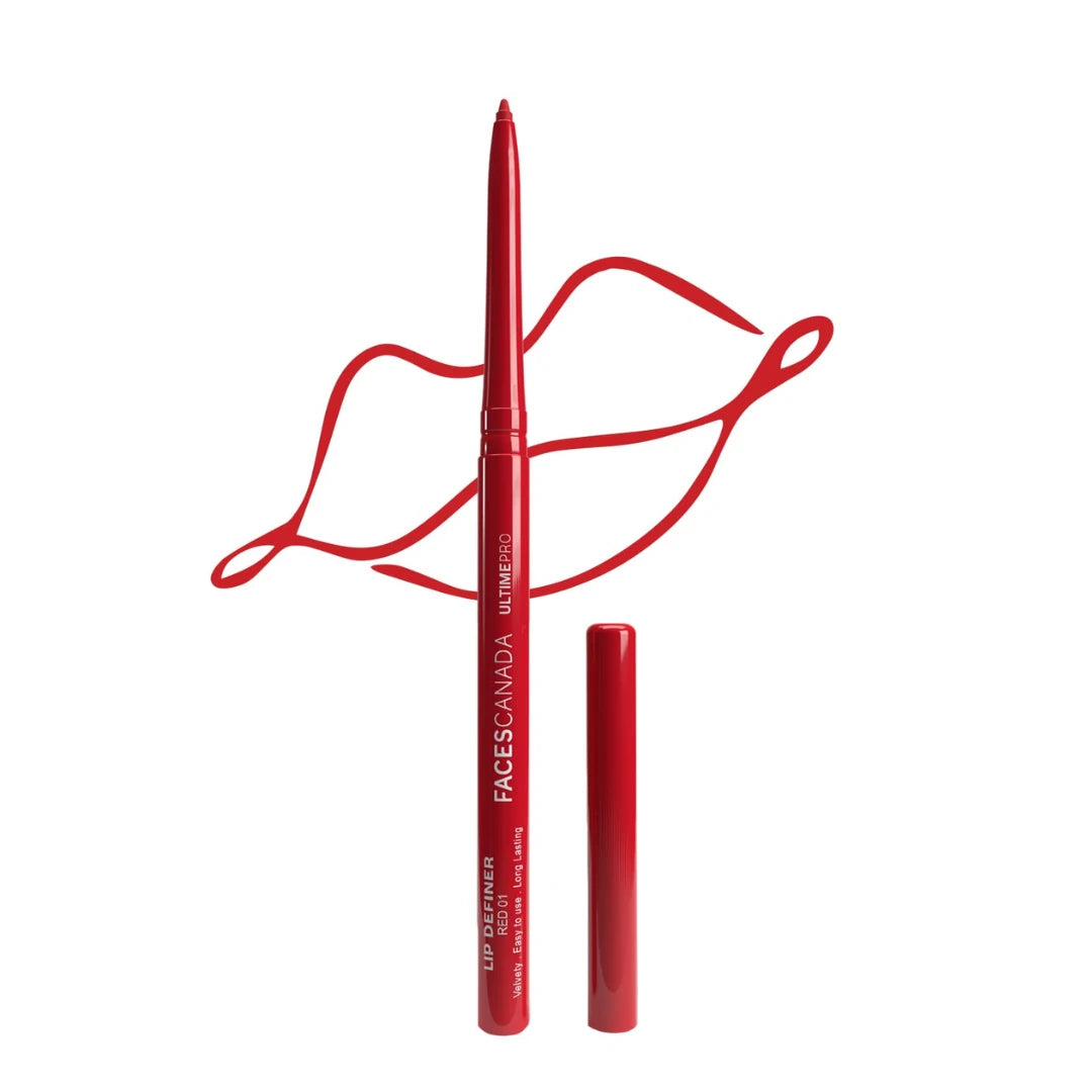 FACES CANADA Ultime Pro Lip Definer - Red, 0.35g | Rich & Creamy Texture | Matte Finish | Fuller & Brighter Lips | Easily Blendable | Highly Pigmented | Waterproof & Smudgeproof