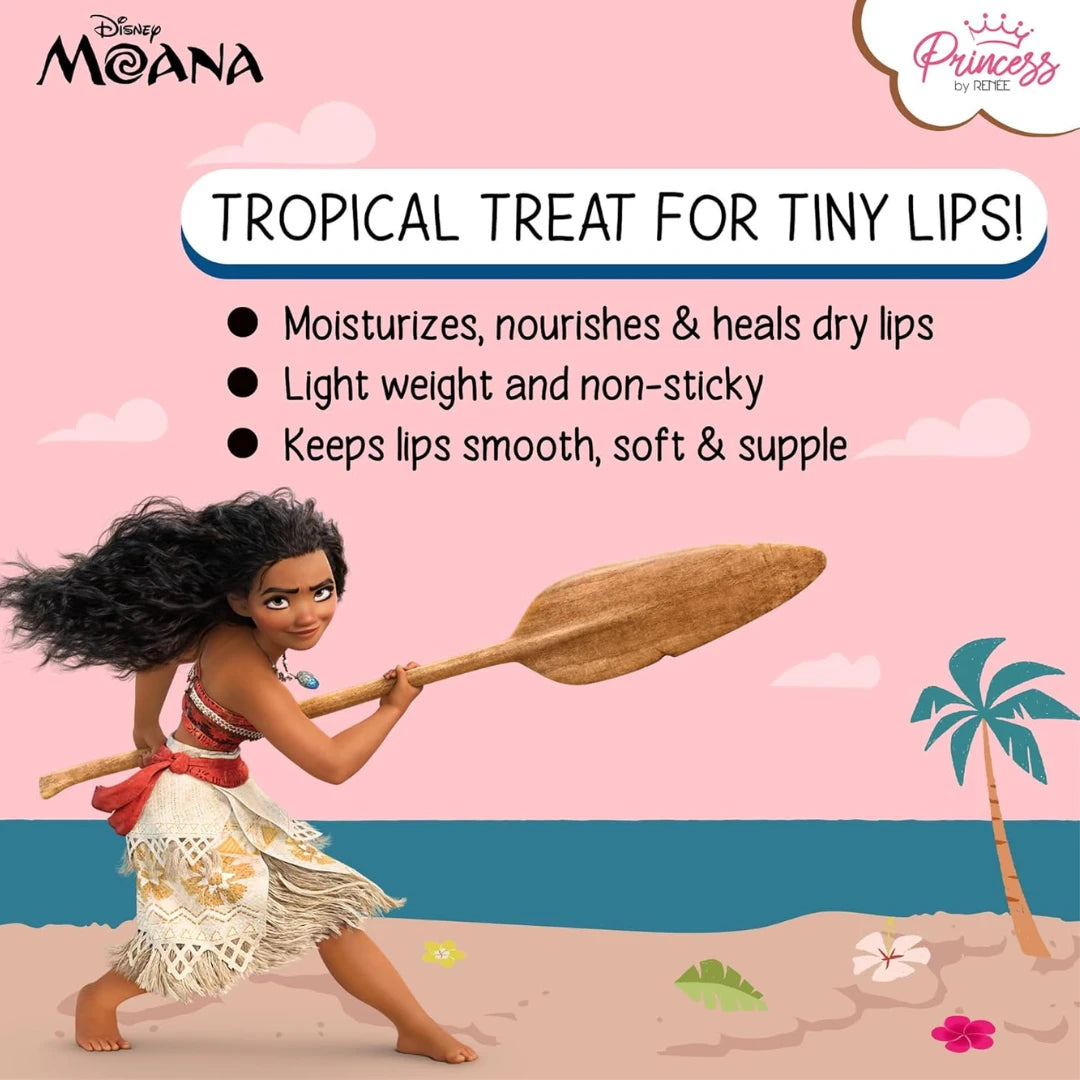 RENEE Princess By Disney Moana Beachy Peachy Lip Balm,For Smooth,Nourished &Deep Moisture Lips,Lightweight &Long-Lasting,Soft Peach Tint,Vitamin E,Shea Butter &Sweet Almond Oil Infused,4.5Gm Pack of 1