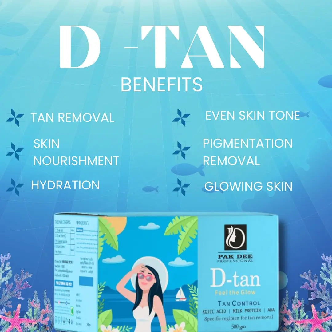 pak dee D Tan Feel The Glow Tan Control Kojic Acid Milk Protein AHA Specific Regimen For Tan Removal 500 Gm (D-tan 1)