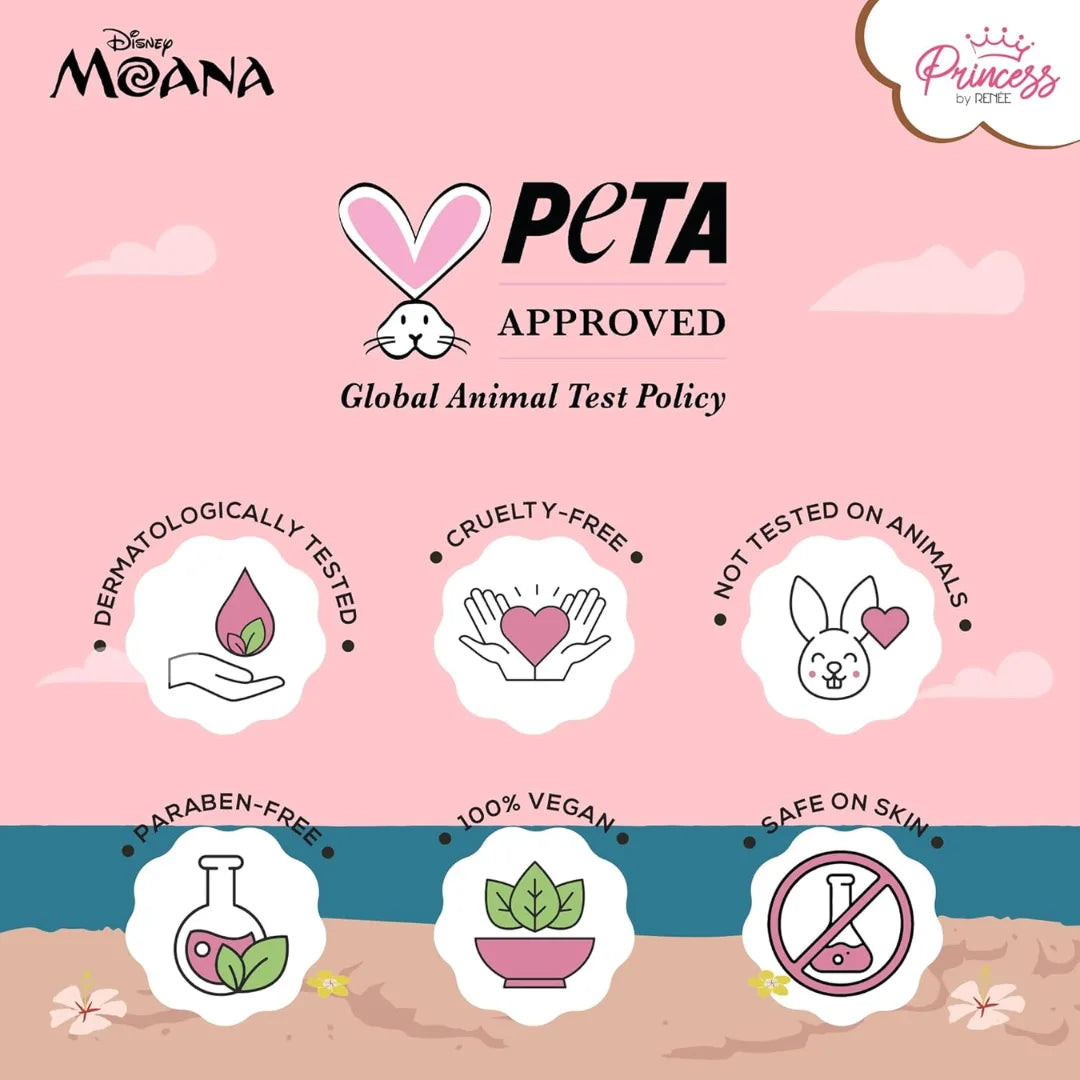 RENEE Princess By Disney Moana Beachy Peachy Lip Balm,For Smooth,Nourished &Deep Moisture Lips,Lightweight &Long-Lasting,Soft Peach Tint,Vitamin E,Shea Butter &Sweet Almond Oil Infused,4.5Gm Pack of 1