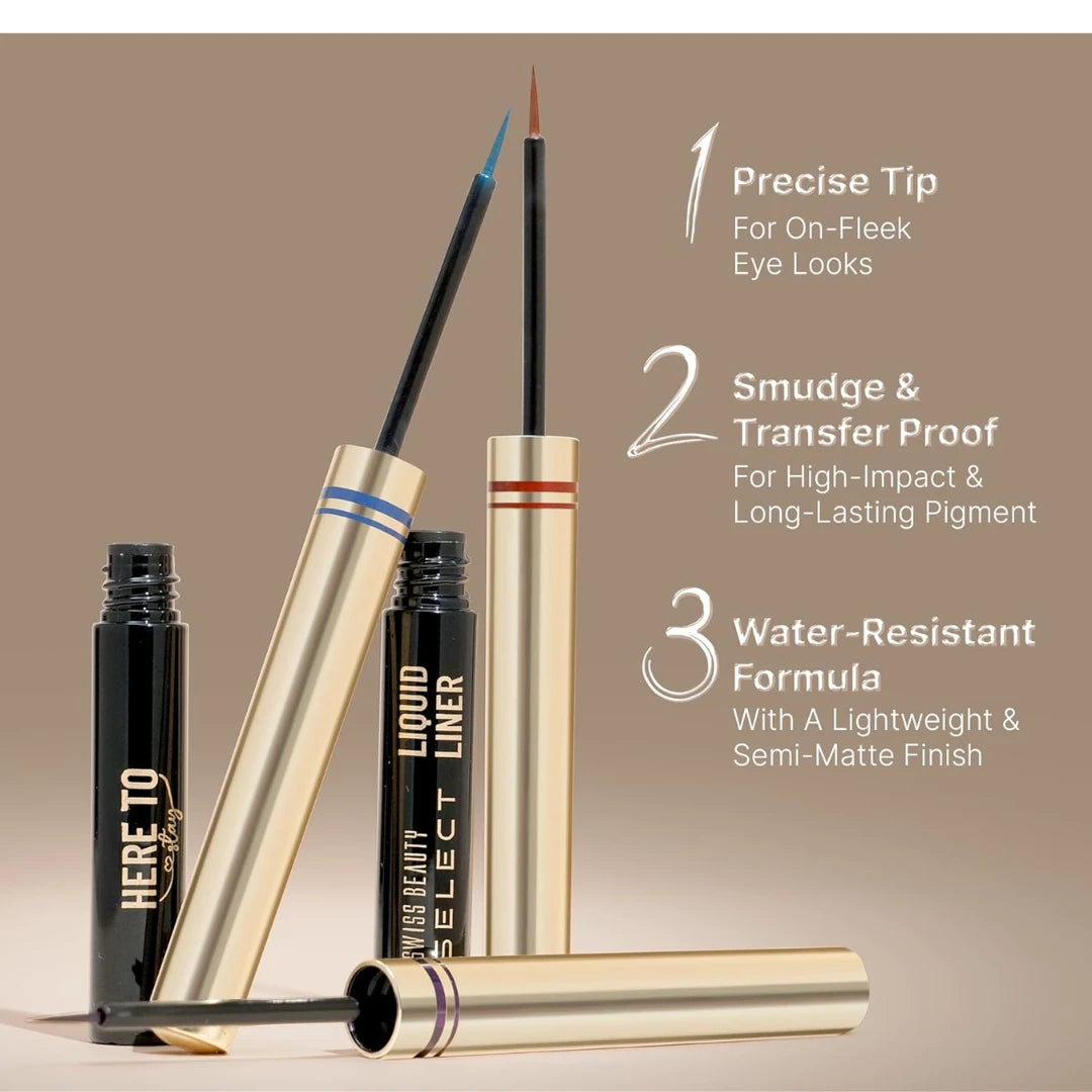 SWISS BEAUTY Select Here To Stay Semi-Matte Liquid Waterproof Eyeliner | With Precise & Pointed Tip | Smudge-Proof, Transfer- Proof | Shade- Wanderlust Blue| 3ml |