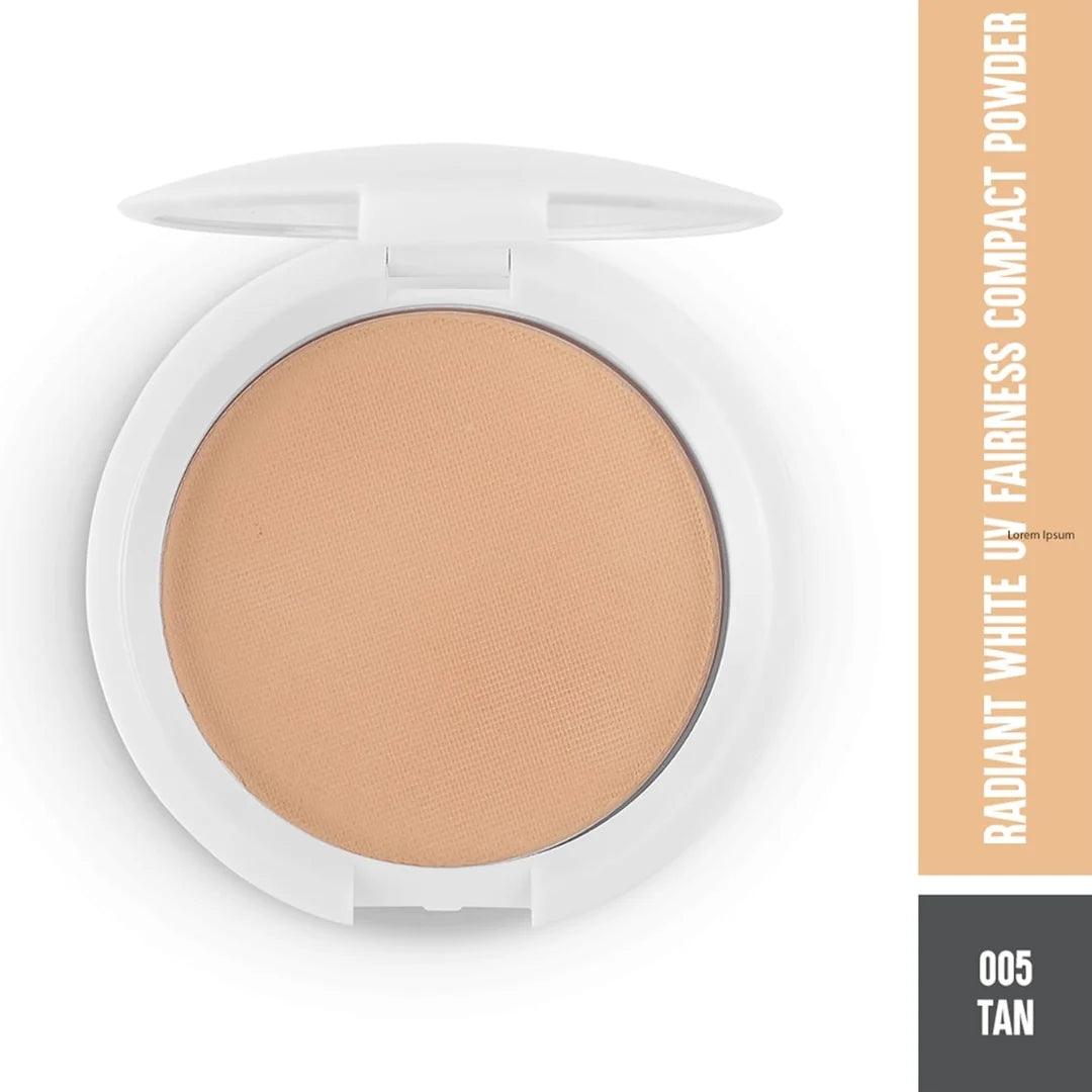 Colorbar Radiant White UV Compact Powder, Just Beige 9g | Lightweight | Nourishing | Enriched with Vitamin E and Vitamin C | SPF 18