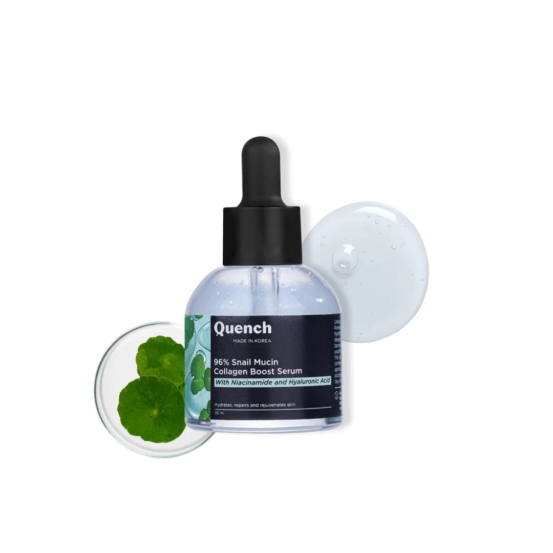 Quench 96% Snail Mucin Collagen Boost Serum With Niacinamide & Hyaluronic Acid |72 Hours Hydration|Formulated & Made In Korea | Dewy Soft & Plump Skin | Prevents Early Signs Of Ageing (30Ml)