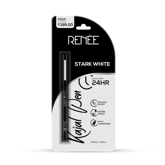 RENEE Kajal Pen with Sharpener - Stark White | 24 Hrs Stay | Long Lasting Kohl Pencil | Matte Finish | Rich Color Payoff | Smudge & Waterproof | One Swipe Application Formula | 0.35gm