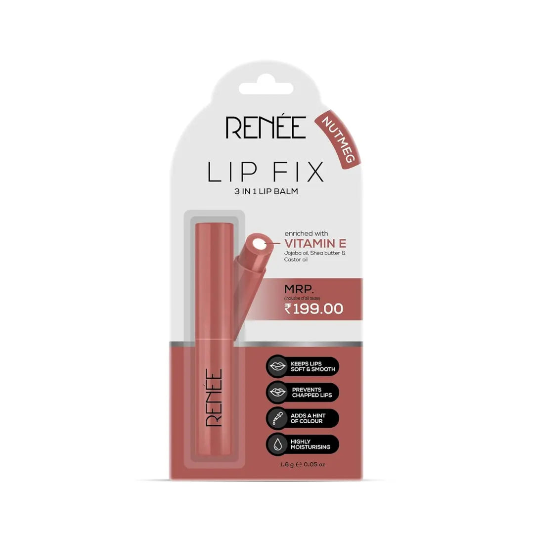 RENEE Lip Fix 3 in 1 Tinted Lip Balm 01 Sorbet 1.6 Gm, Heals, Lightens & Nourishes, Dual Core Care Enriched with Vitamin E, Shea Butter & Jojoba Oil for Dry & Chapped Dry Lips