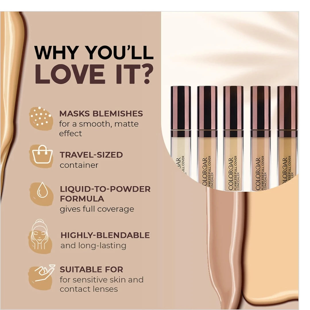 Colorbar New Flawless Matte Finish Full Cover Liquid Concealer 6 ml) | Smooth, Matte effect | Full Coverage | Long-lasting | Suitable for sensitive skin
