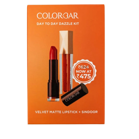 COLORBAR DAY TO DAY DAZZLE KIT, COMBO OF VELVET MATTE LIPSTICK - HOT HOT HOT AND SINDOOR - MY RED