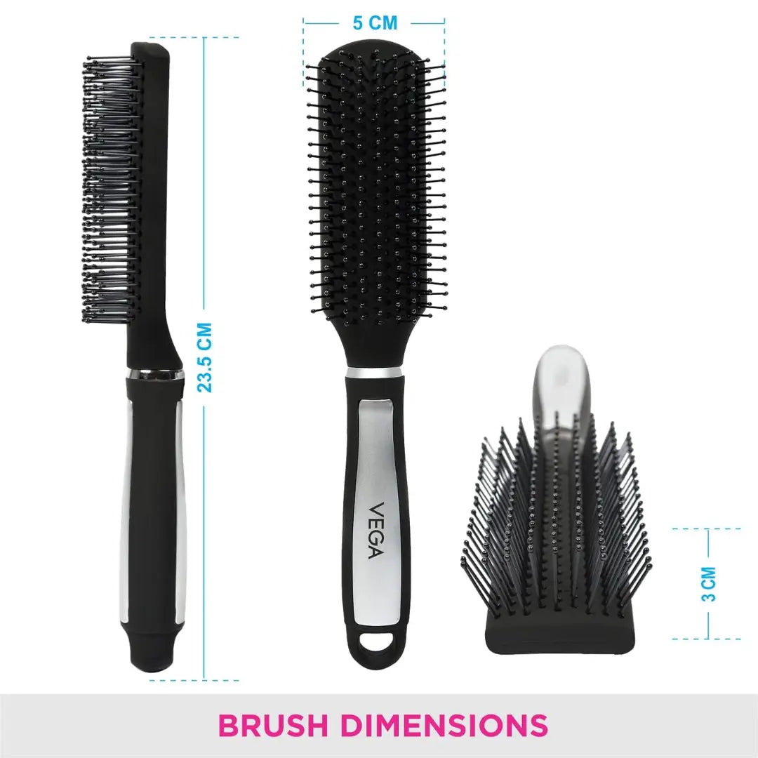 Vega Flat Brush with Black and Silver/Gold Colored Handle and Black Colored Brush Head