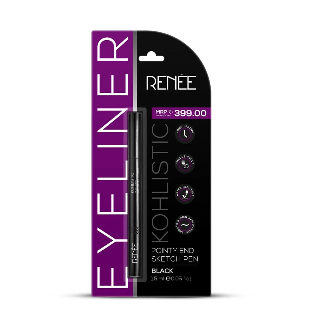 RENEE Pointy End Sketch Pen Smudge Proof Eyeliner - Matte Finish, Light Weight, Water Resistant, Long Stay Highly Pigmented with One Stroke Application Formula - Black