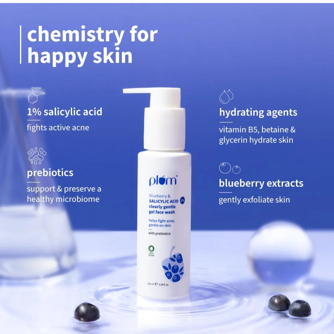 Plum  Salicylic Acid Foaming Face Wash | Fights Active Acne, Blackheads & Breakouts | with Glycolic Acid & Fruit AHAs | All Skin Types | Creamy Face Cleanser for Women & Men | 110ml