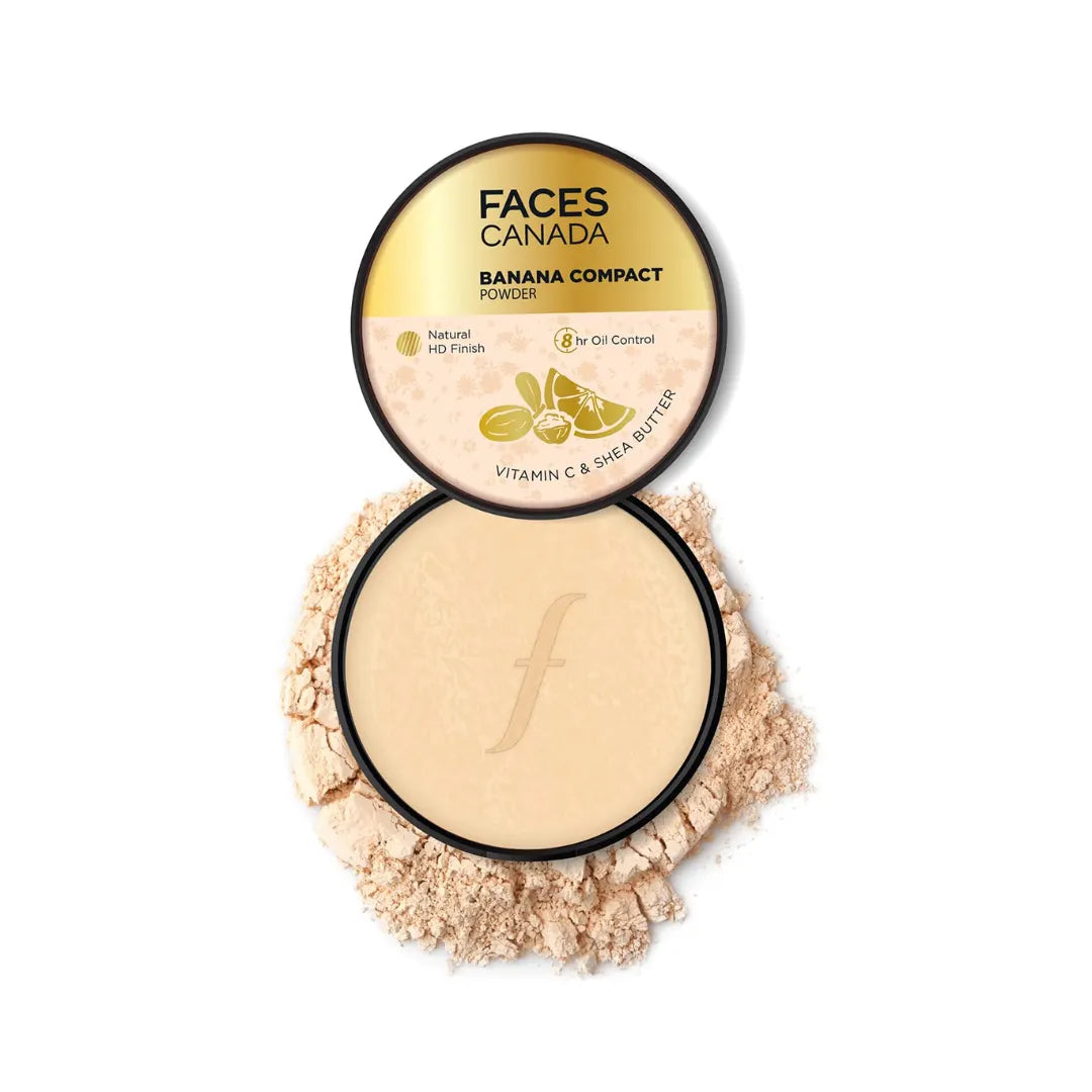 FACESCANADA Banana Compact Powder For All Skin Types 9G|8Hr Oil Control Complexion Enhancer|Smooth Matte HD Finish|Translucent Powder Sets Makeup|Blurs&Conceals|Radiant Flawless Skin|Vitamin C,Cream