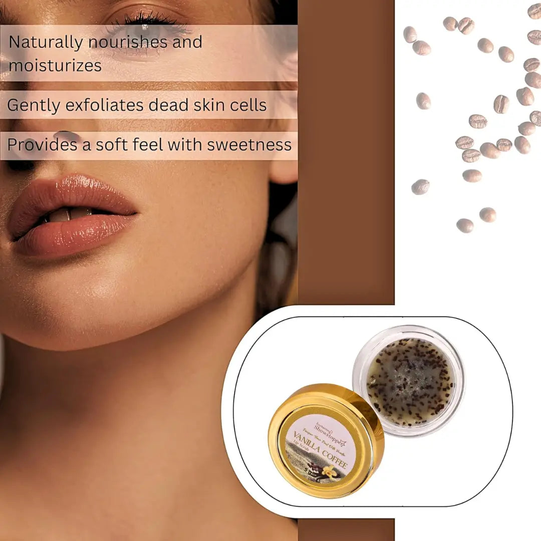Enchanting Showstopper Vanilla Coffee Lip Scrub with Coconut Oil & Shea Butter – Natural Exfoliating Lip Scrub for Dry, Chapped Lips, Hydrating &...