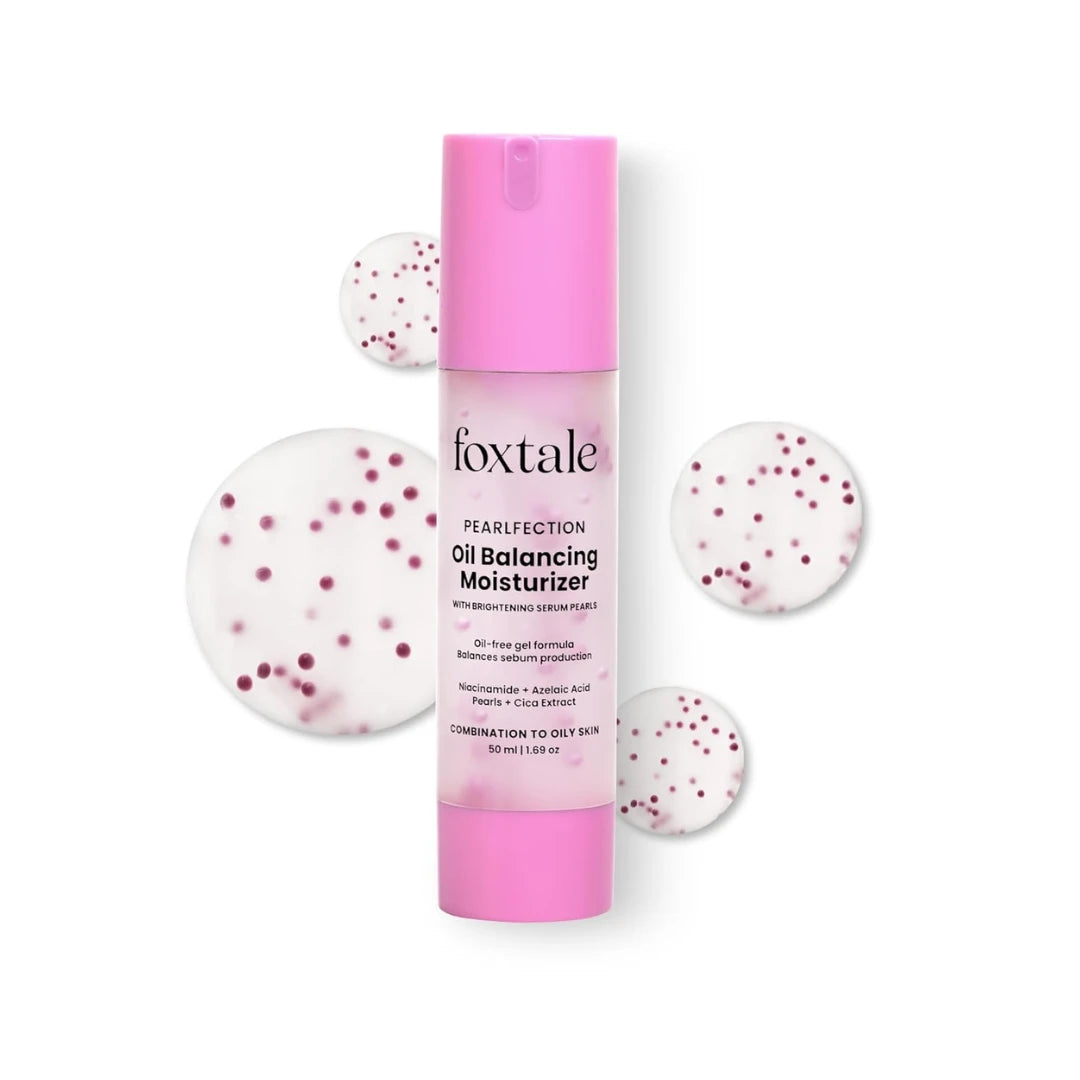 Foxtale Oil-Balancing Gel Moisturizer with Niacinamide, Azelaic Acid Pearls & Cica, 8+ Hours Shine-Free Hydration, Oil-free, Lightweight, Balances Sebum Production, For Oily & Acne-Prone skin, Men & Women, 50 ml