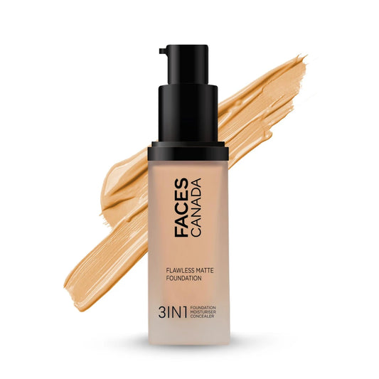 FACESCANADA Flawless Matte Foundation-Caramel Natural,30 Ml|3-In-1 Foundation+Moisturizer Cream For All Skin Types+Concealer|12 Hr Hydration+Spf 18|Hd Matte Coverage|Lightweight|Anti Ageing,Pack Of 1