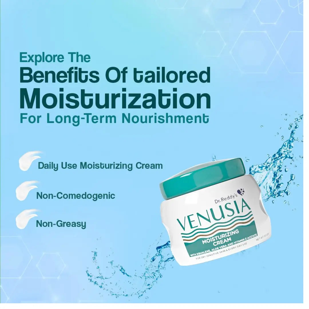 Dr. Reddy's Venusia Moisturizing Cream for Dry Skin : Moisturizer for Face : Aloe Vera, Squalane & Vitamin E : Dermatologist-Recommended Moisturizer for Daily Use : Non-Comedogenic : 100 g.