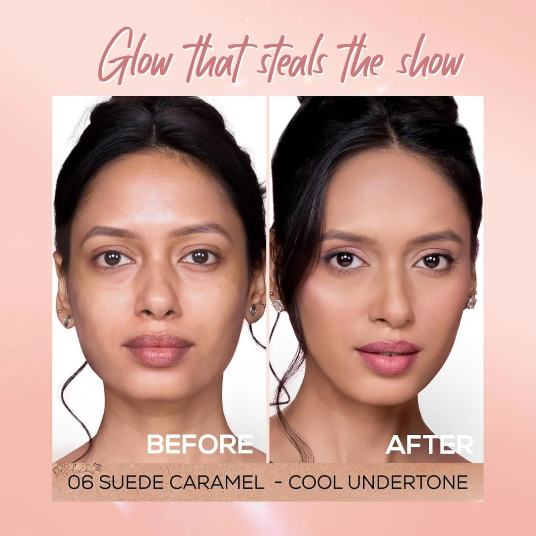 RENEE Lumi Glow Highlighting Compact - Velvet Vanilla| Medium Coverage, Dewy Finish, 3D Glow | Blurs Pores & Uneven Skin Tone | With Hyaluronic Acid & Vitamin E | 9 g