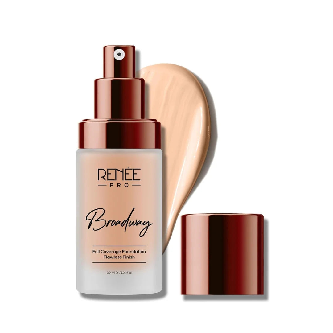 RENEE PRO Broadway Liquid Foundation - Eden, Full Coverage, Lightweight, Long-Lasting, And Highly Buildable. Delivers Velvety Matte Finish, Infused with Spf 15 & Argan Oil for Nourishment - 30ml