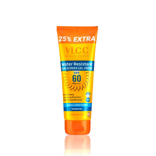 VLCC De-Tan Water Resistant SPF 60 PA+++ Sunscreen Gel Crème - 100g + 10g Extra|With Niacinamide,Ceramides & Vitamin E|Protects from UVA,UVB Rays,Sun Damage,All Skin Darkening and Premature Ageing