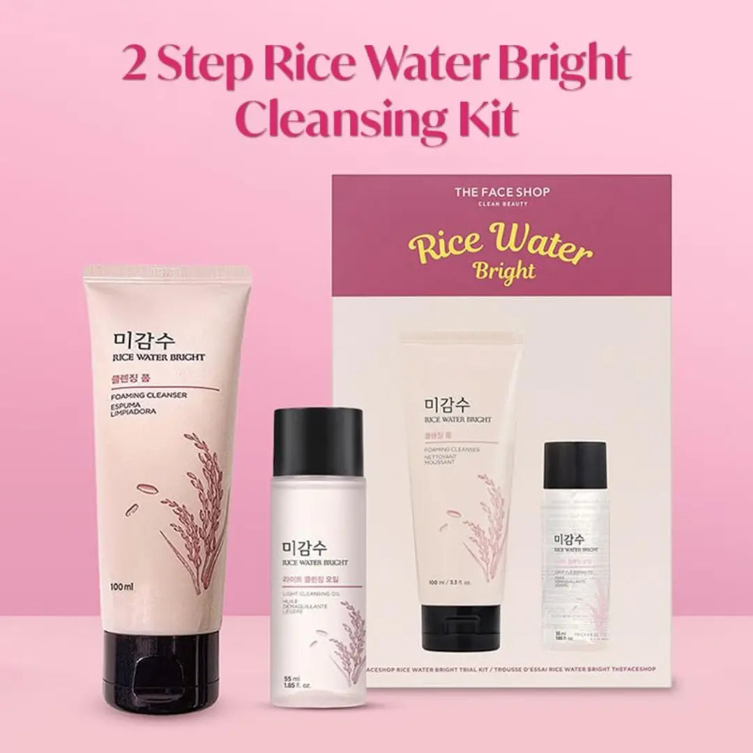 The Face Shop 2 Step Rice Water Bright Kit | Rice Water Bright Foaming Face Wash 100ml + Rice Water Bright Light Cleansing Oil 55ml