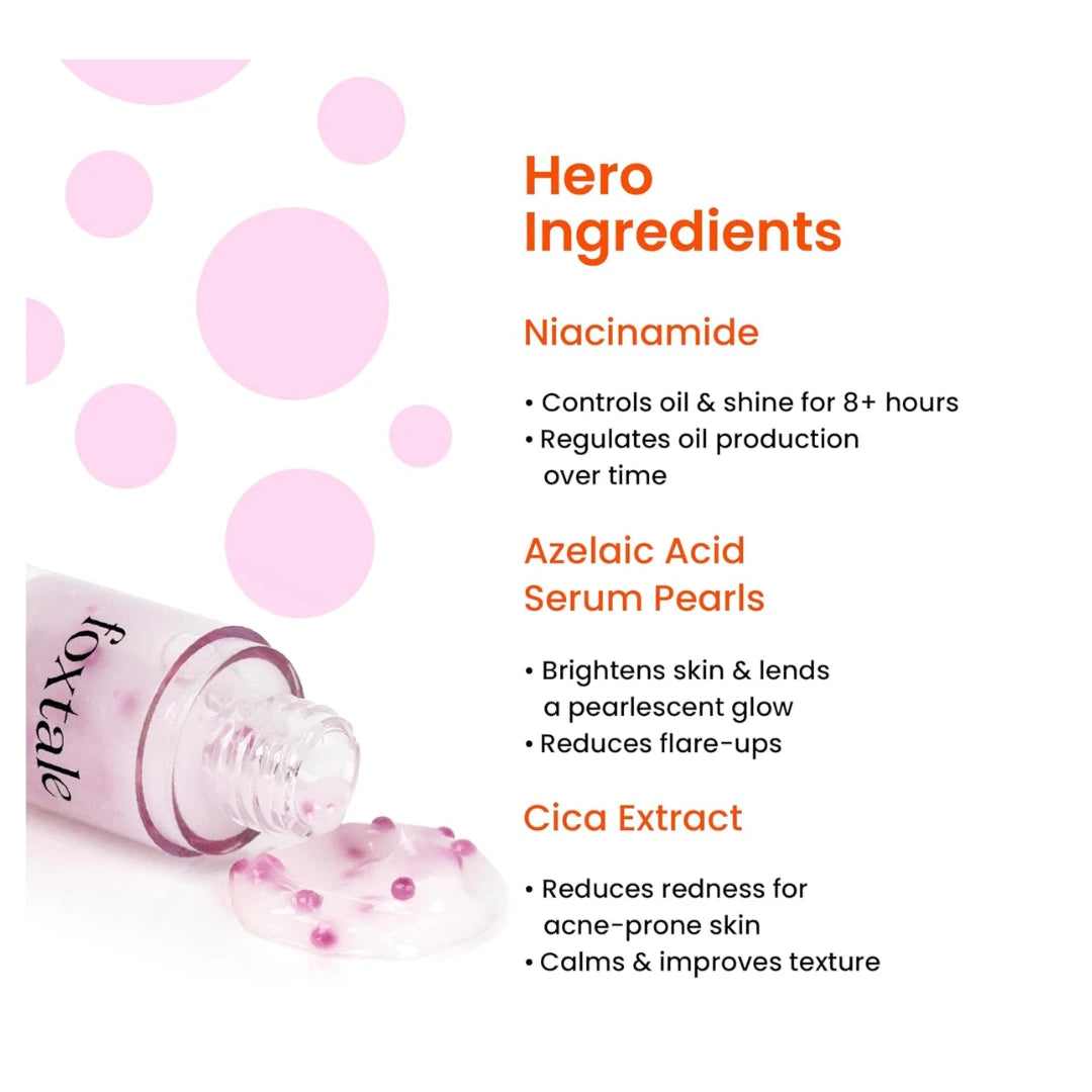 Foxtale Oil-Balancing Gel Moisturizer with Niacinamide, Azelaic Acid Pearls & Cica, 8+ Hours Shine-Free Hydration, Oil-free, Lightweight, Balances Sebum Production, For Oily & Acne-Prone skin, Men & Women, 50 ml