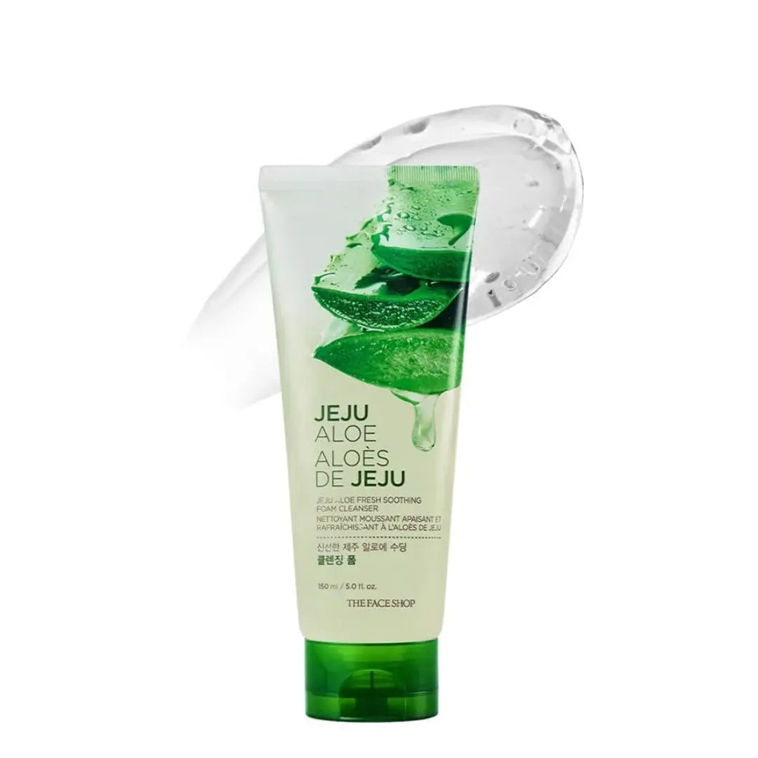 The Face Shop Jeju Aloe Fresh Soothing Foam Cleanser | Gel to Foam cleanser for Skin, Body and Face | Hydrating, Acne Control, Korean Skincare with Natural Aloe | 150ml