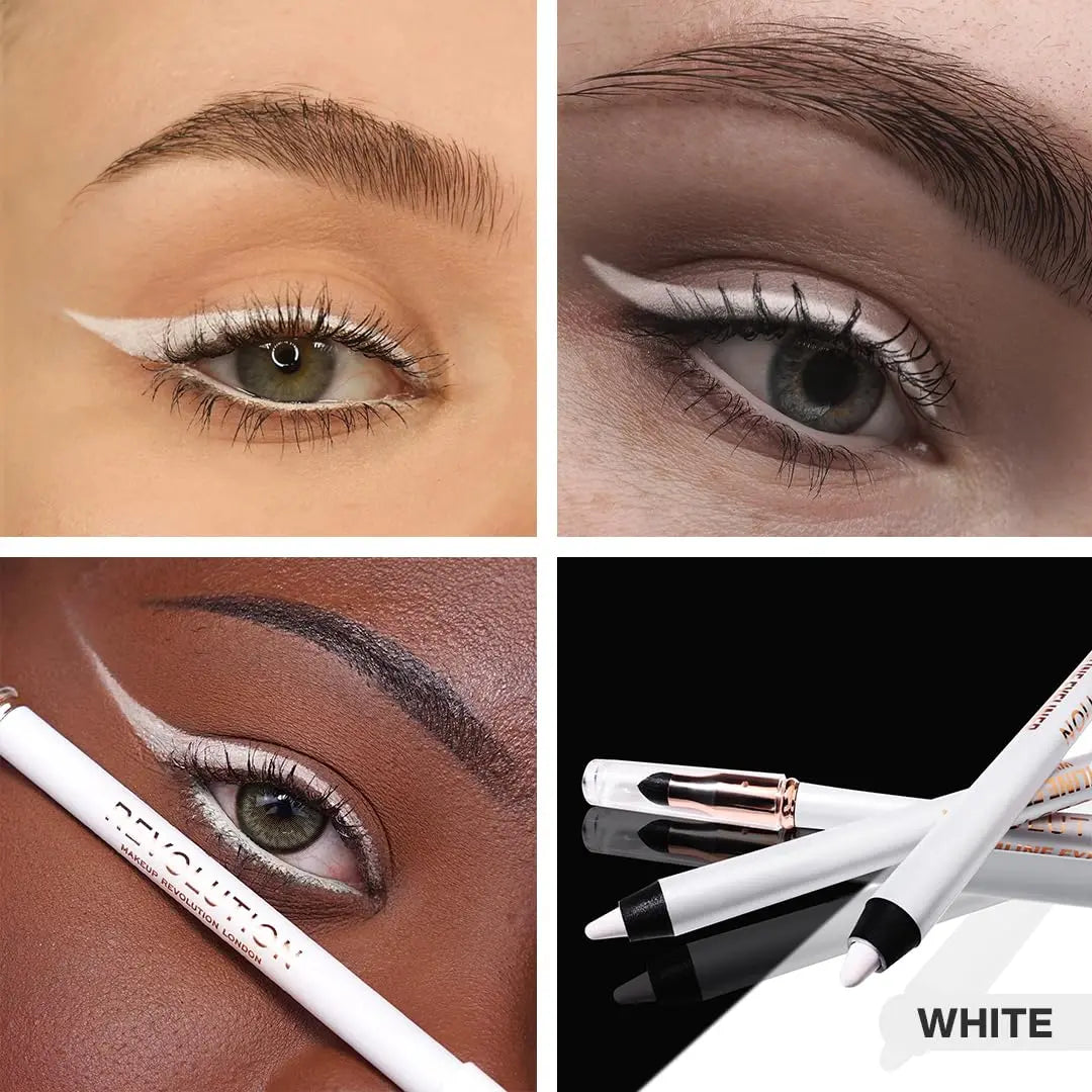 Revolution London Streamline Waterline Eyeliner Pencil White| Ultra Creamy & Pigmented Texture | Smooth & Buttery Application | Built-in Smudger for Smokey Looks | Waterproof, Long Lasting All Day Wear | 1.3g.
