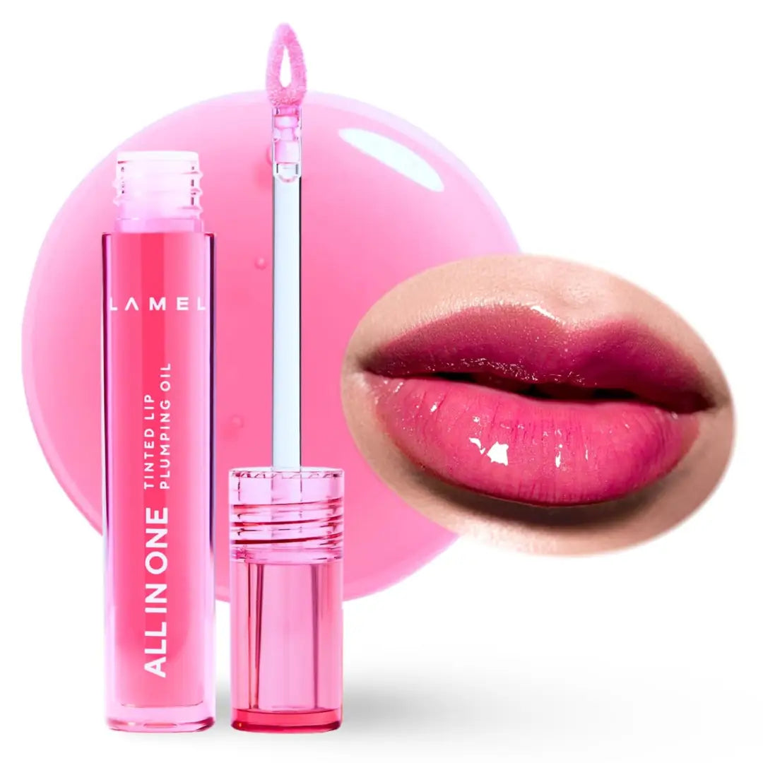 Lamel All In One Lip Tinted Plumping Oil- Watermelon, Lip Oil Tint for Pigmented Lips | Hydrating, Plumping & Glossy Lip Tint | Non-Sticky Lip Oil with Long-Lasting Tint | 3ml