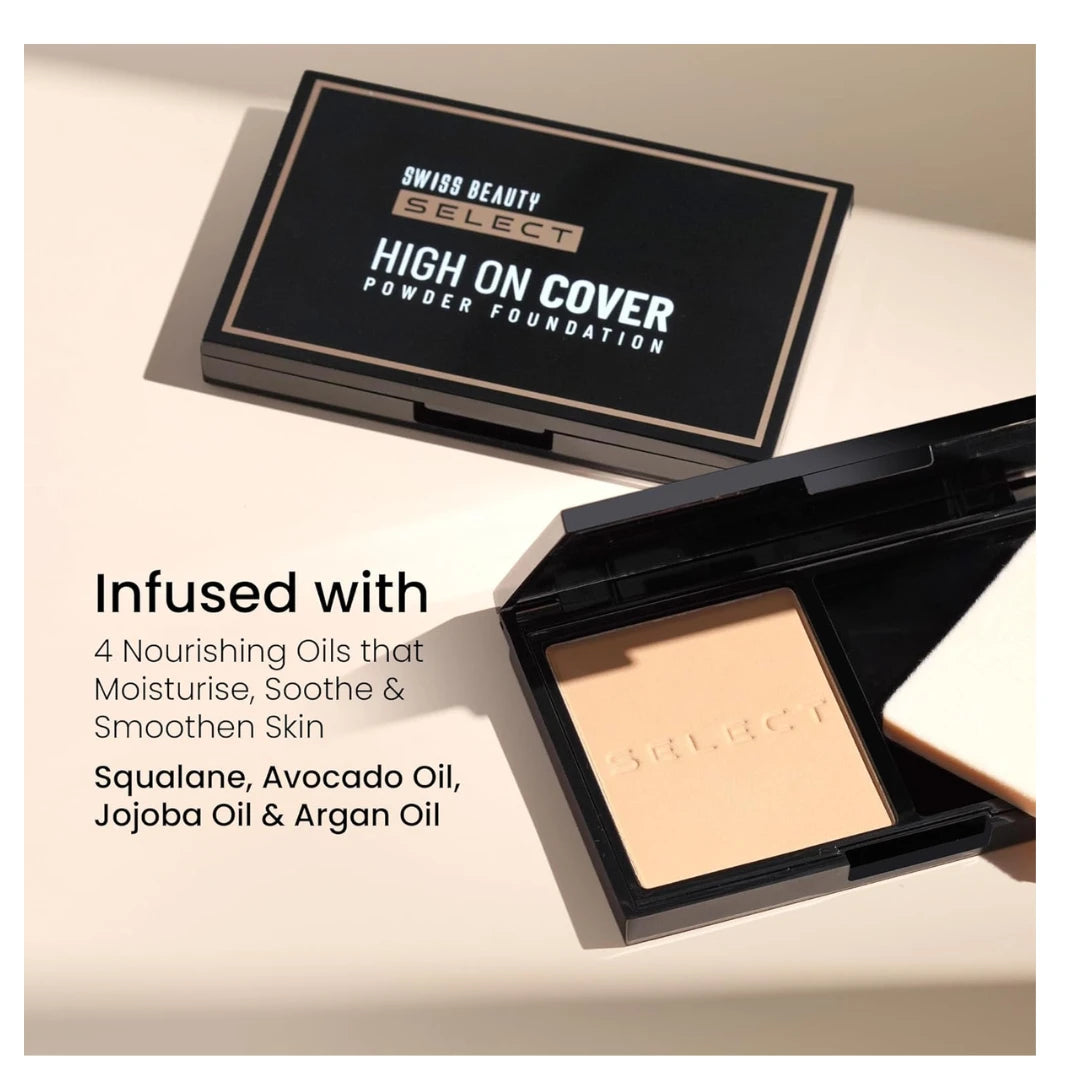 SWISS BEAUTY Matte All Select High On Cover Powder Foundation With Sponge | Waterproof & Oil Controlling | 16-Hour Wear | Shade 06 Warm Honey, 5.5G