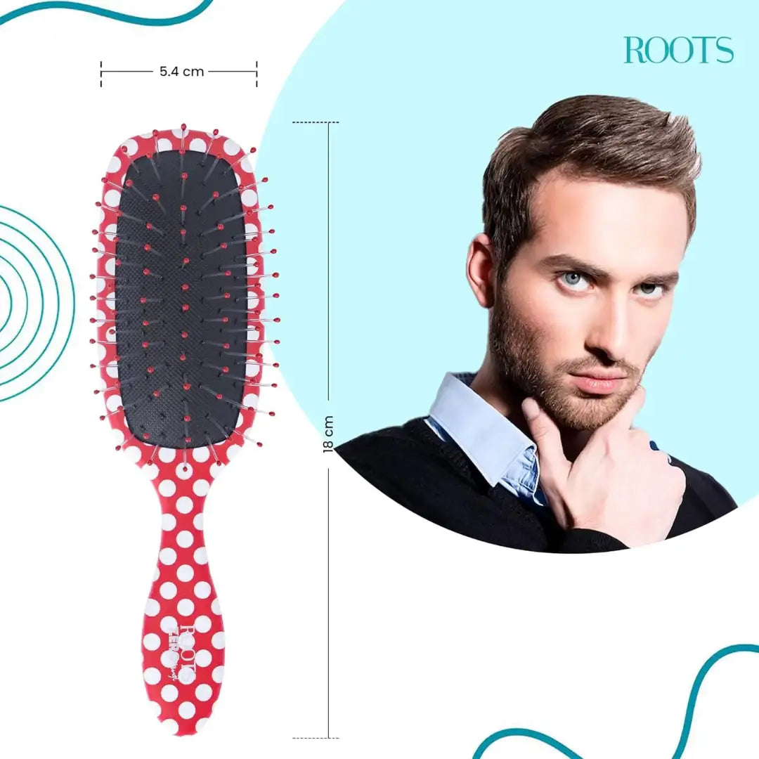 ROOTS Zero Tangle Paddle Hair Brush | Flexi Cushion Base | Soft yet Firm Bristles | Damage-Free Detangling on Sensitive/Wet/Dry Hair | Length - 7.08 Inch, Model No - RZTX-RP