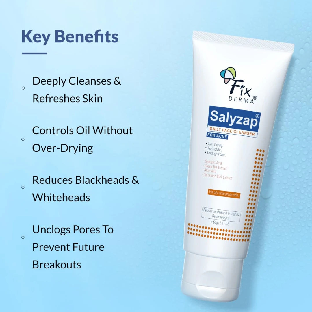 Fixderma 2% Salicylic Acid Face Wash for Oily Skin | Sulphate Free | Face Cleanser for Acne or Pimples | Acne Clearing Face Wash for Men & Women - 60 ML