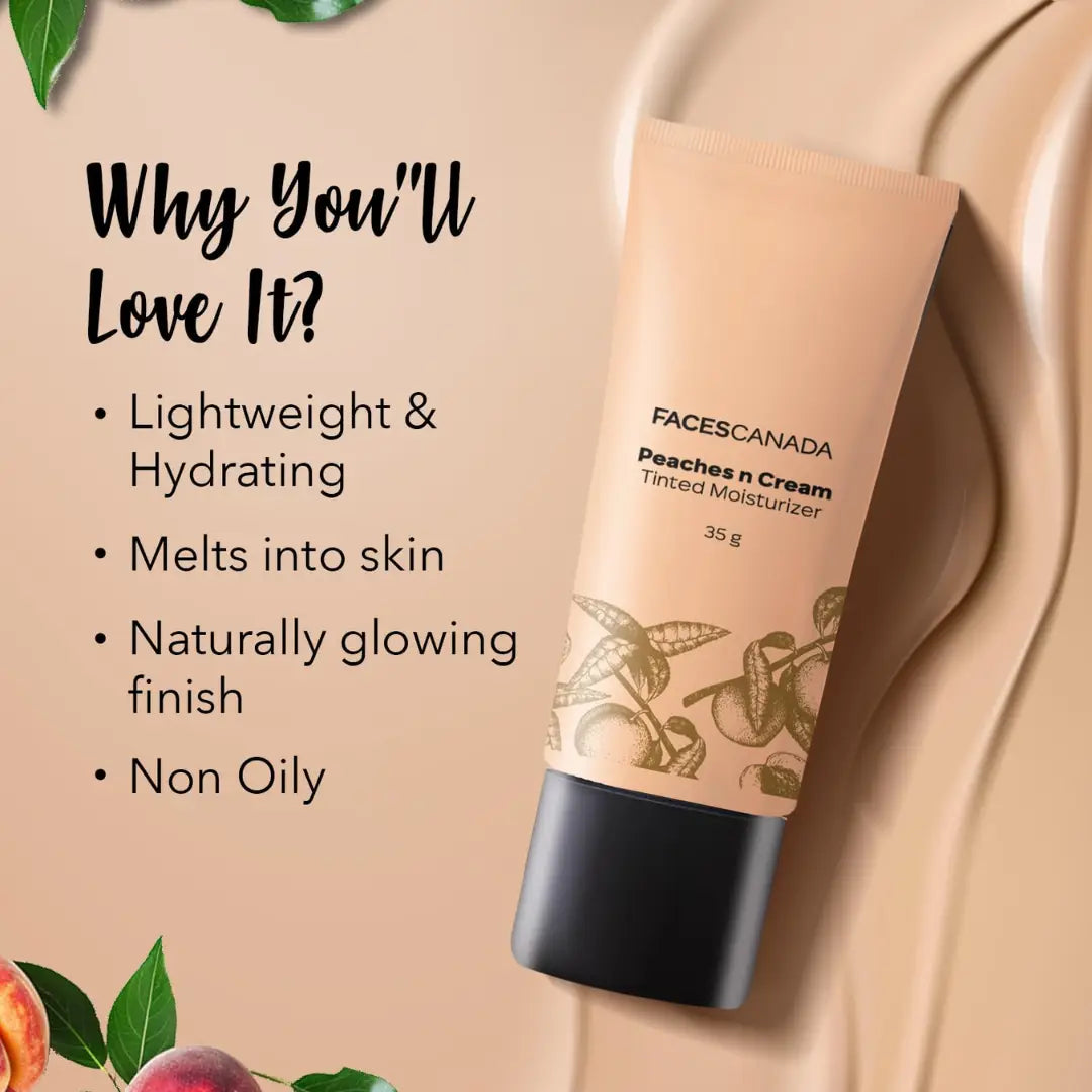 FACES CANADA Tinted Moisturizer - Peaches N Cream | Hydrating, Lightweight, Non-Oily with Natural Glowy Finish | Sheer Buildable Coverage for Daily Use | BB Cream For All Skin Types