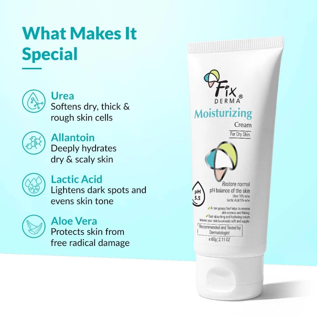 Fixderma Moisturizing cream, Daily Moisturizer for Dry & chapped skin, Provides Hydration and Moisturization, Non-Comedogenic & Non-Greasy formulation, 60g
