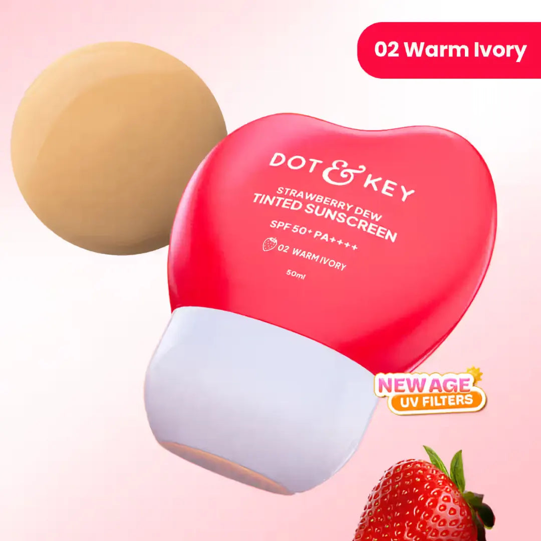 Dot & Key Strawberry Dew Tinted Sunscreen SPF 50++++ 01 Porecelain In Vivo Tested Sunscreen for Daily Wear, Brightens & Protects Skin - 50 ml
