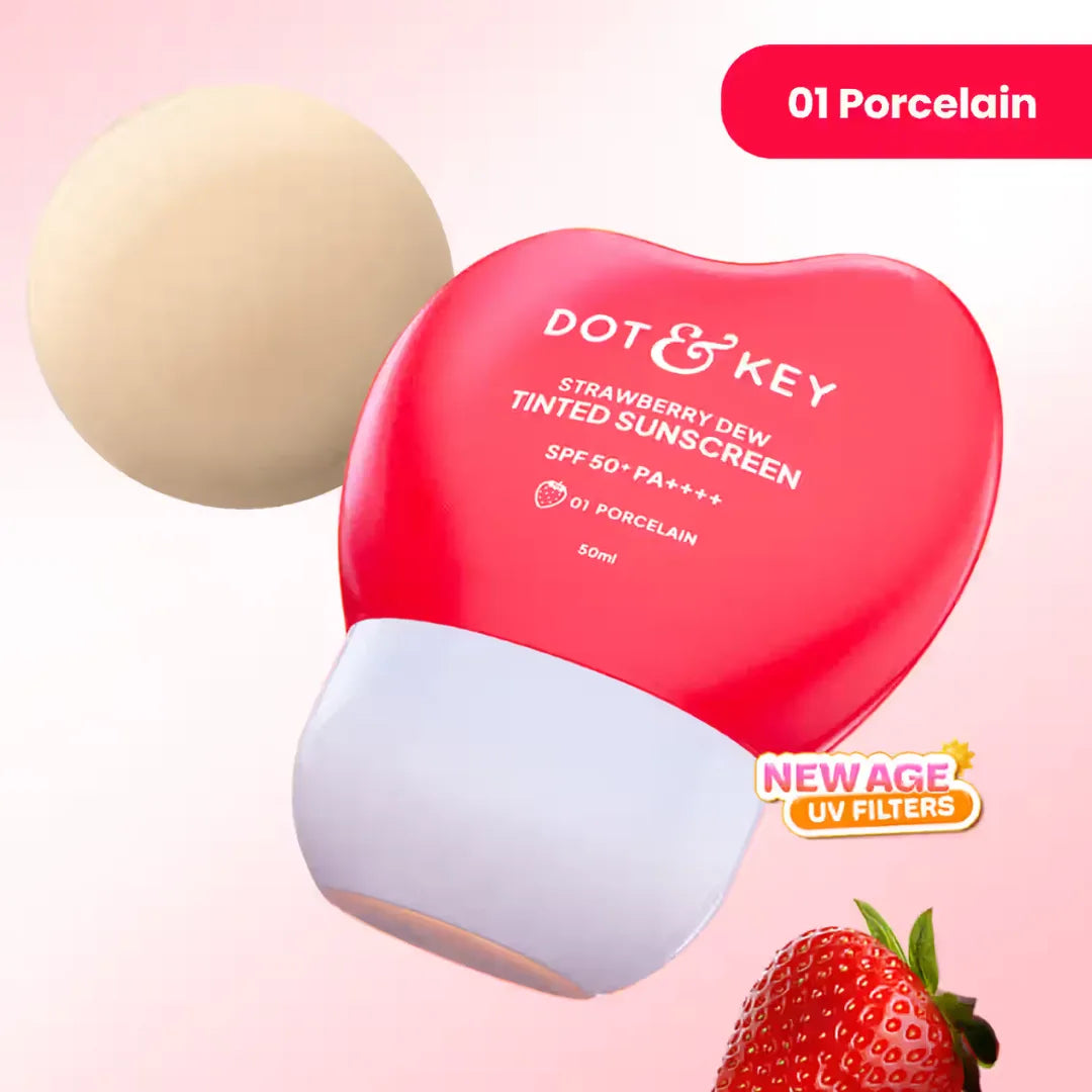 Dot & Key Strawberry Dew Tinted Sunscreen SPF 50++++ 01 Porecelain In Vivo Tested Sunscreen for Daily Wear, Brightens & Protects Skin - 50 ml