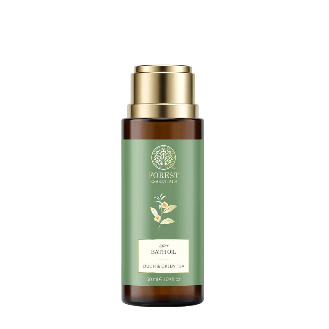 Forest Essentials After Bath Oil Oudh & Green Tea | After Shower on Wet Skin | Keeps Skin Hydrated | For Lightly Scented & Soft Skin