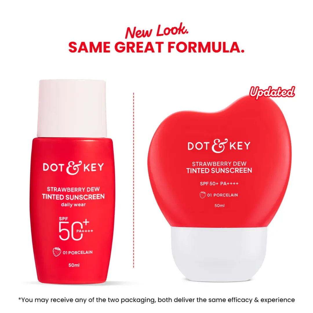 Dot & Key Strawberry Dew Tinted Sunscreen SPF 50++++ 01 Porecelain In Vivo Tested Sunscreen for Daily Wear, Brightens & Protects Skin - 50 ml